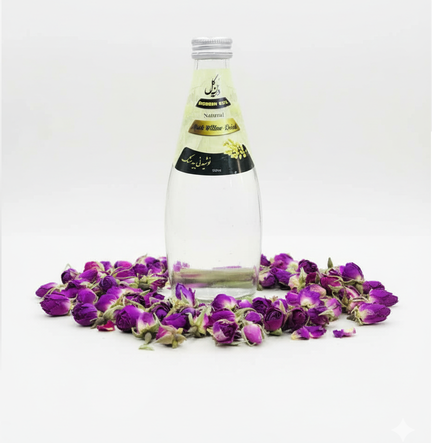 نوشیدنی بیدمشک شرکت درین گل کاشان حچم 300میلی لیتر ارگانیک و بسیار مطبوع و خوش عطر