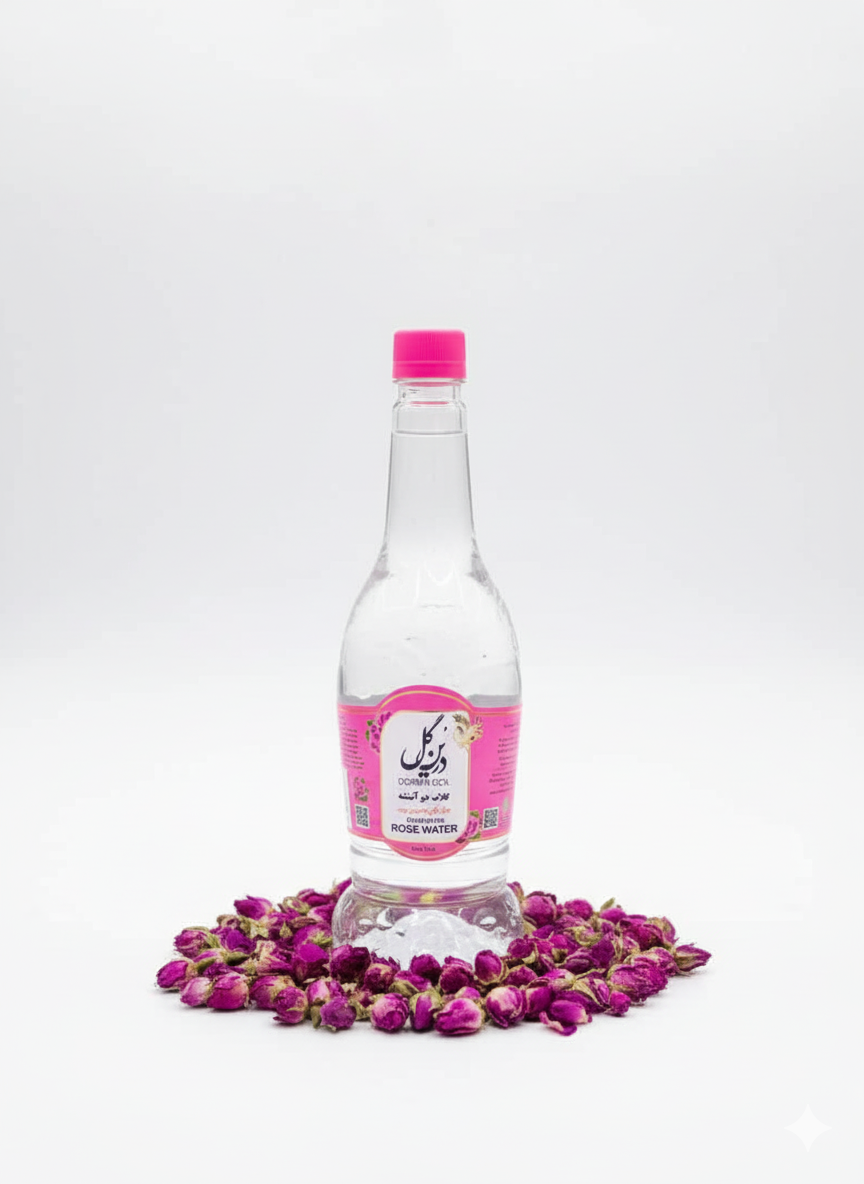 گلاب دوآتیشه ممتاز پت شرکت درین گلاب کاشان با حجم 700cc با روش تقطیره دوباره با عطری مطبو