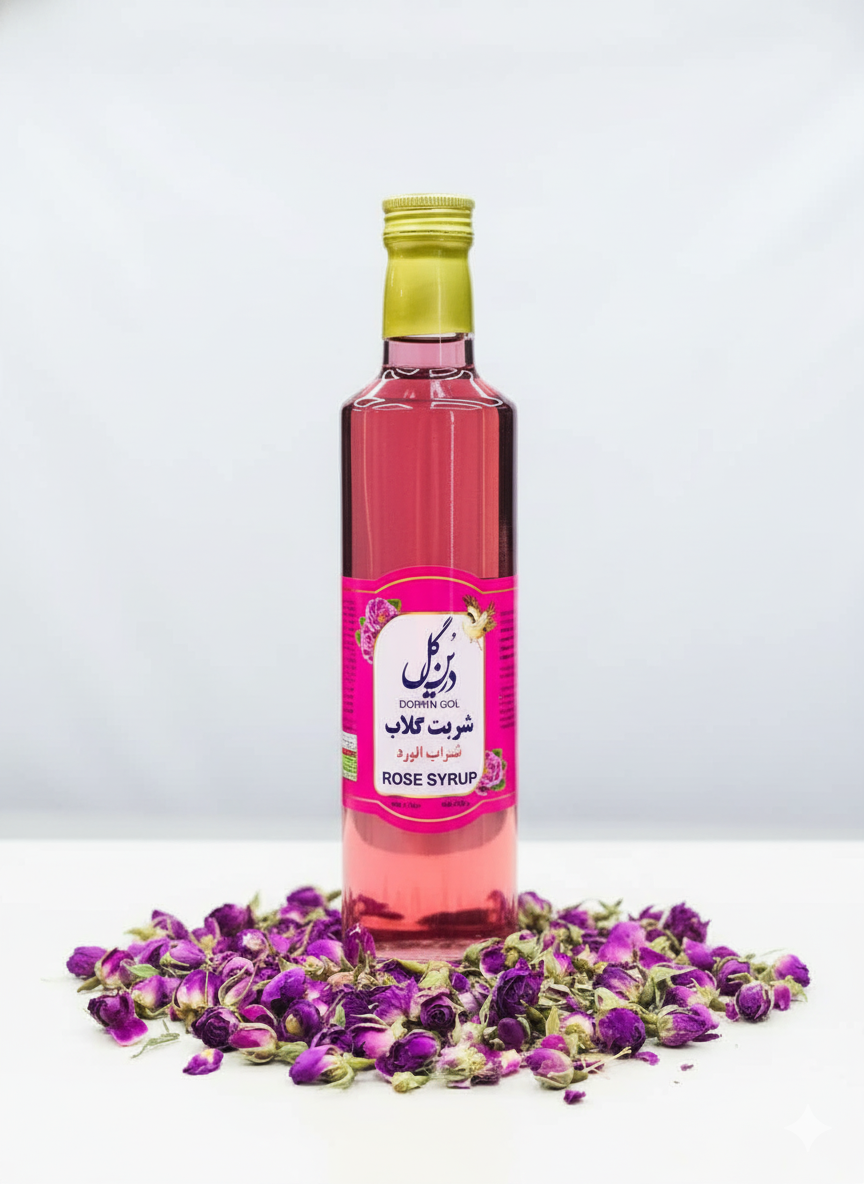 شربت گلاب اصل درین گلاب کاشان ۵۰۰ سی‌سی | خوش‌عطر، طبیعی و آرام‌بخش