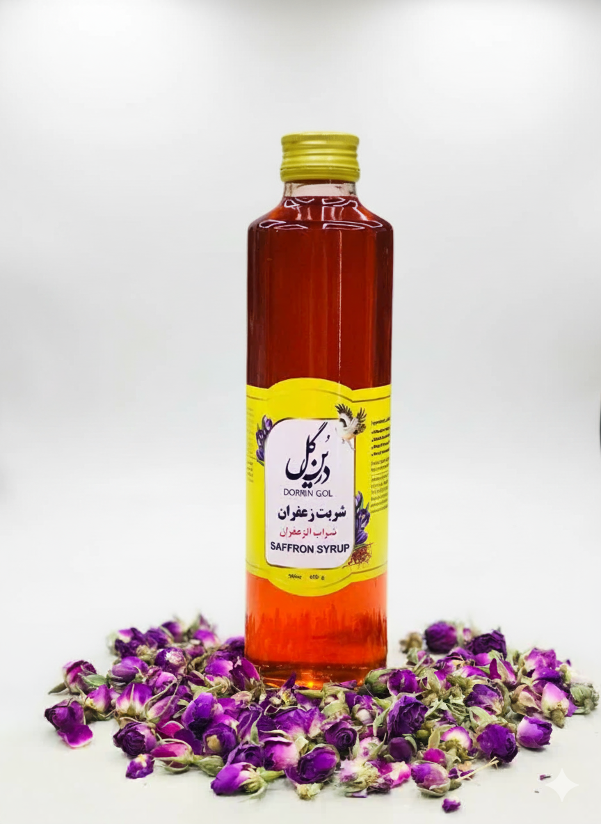 شربت زعفران اعلاء درین گلاب کاشان ۵۰۰ سی‌سی | خوش‌عطر، طبیعی و باکیفیت